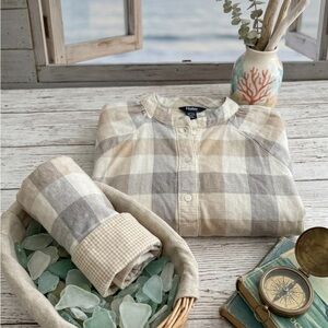 Hatley Beige and Gray Neutral Plaid Button-Down Shirt Cotton XL